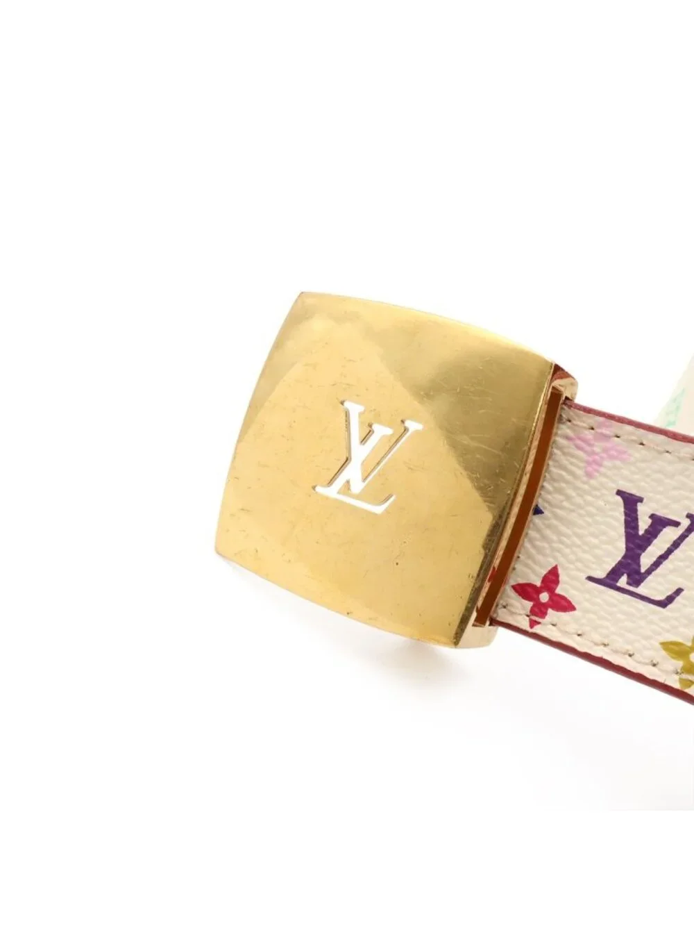 Louis Vuitton Monogram Multicolor Ceinture Carre Belt Leather Blanc White 80